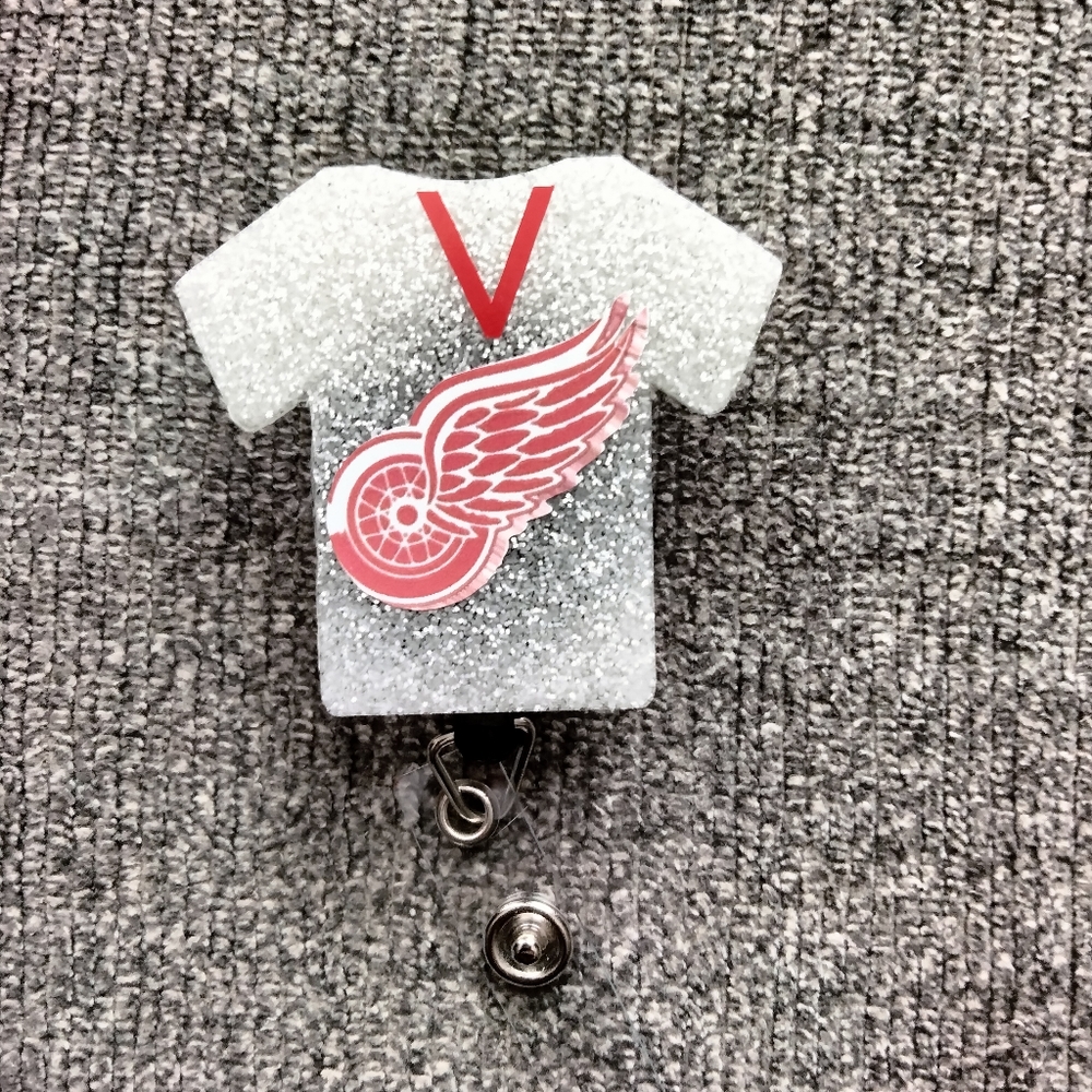 Detroit Red Wings hockey retractable name badge reel ID holder
